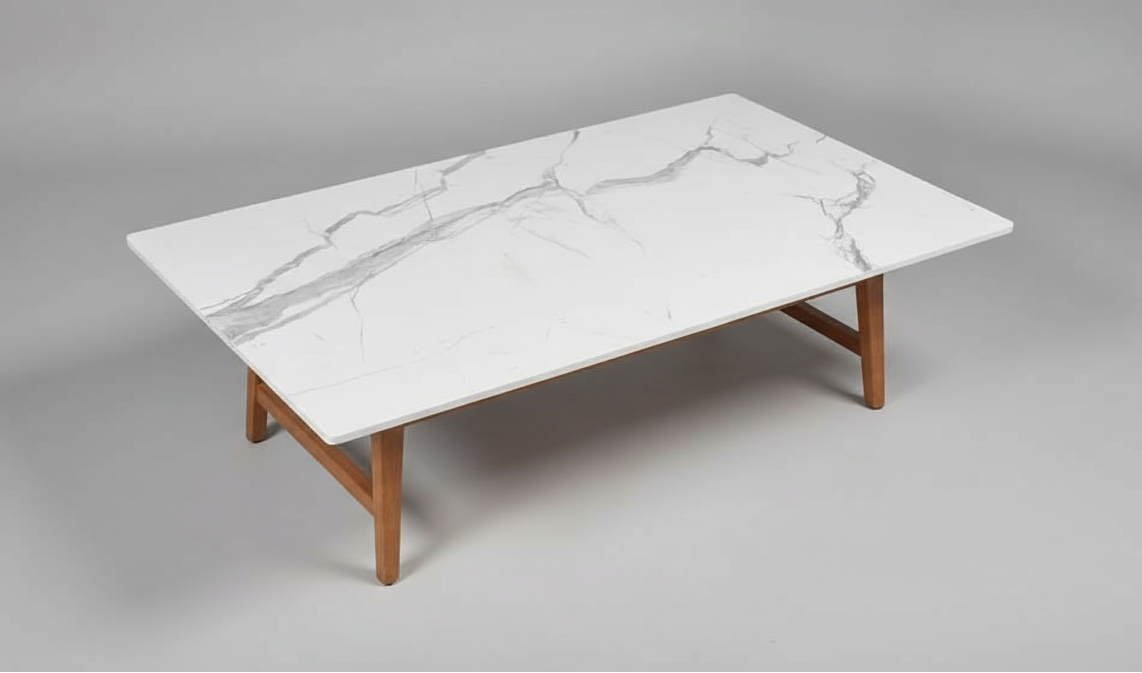 CCT-BC-002 COFFEE TABLE - FURNITURE (WHITEMARBLE TOP WITH AMERICAN WOOD WALNUT BASE) - FURNITURE - (BLACK - BUENA CASA - 1295x800x381 mm - 51.8inchX32inchX15.24inch)