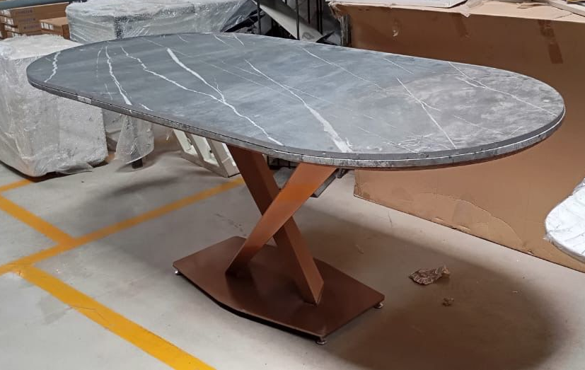 DT - SPHYRE TABLE DINING 6 SEATER W/LEGS SS BASE & MARBLE TOP - FURNITURE - ( - BUENA CASA - 2083x495x787 mm - 83.32inchX19.8inchX31.48inch)