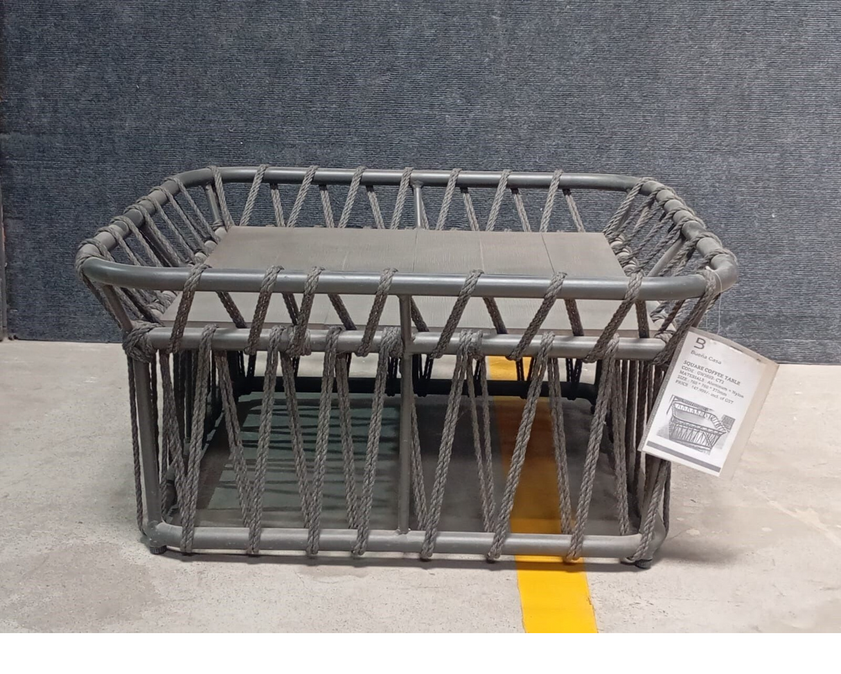 OUTDOOR ST802A-ALM FRAME WPC TOP WEAVED ROPE COFFEE TABLE - FURNITURE - ( - BUENA CASA - 749x749x368 mm - 29.96inchX29.96inchX14.72inch)