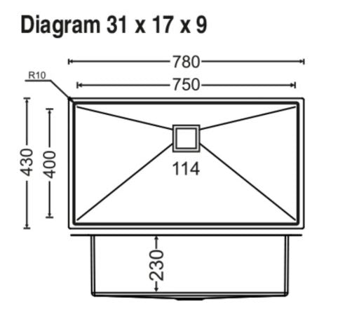 1 BOWL W/O DRAIN BOARD (DEPTH 8INCH) THK 1MM  - CARYSIL -  ( MATT - QUADRO - 762x457 mm - 30inchX18inch )
