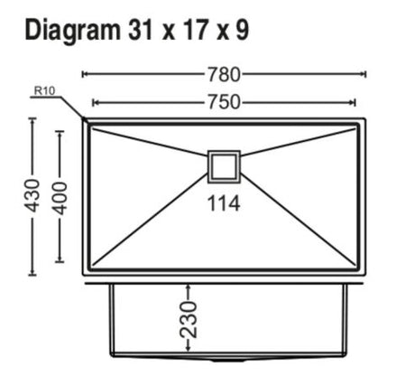 1 BOWL W/O DRAIN BOARD (DEPTH 8INCH) THK 1MM  - CARYSIL -  ( MATT - QUADRO - 762x457 mm - 30inchX18inch )