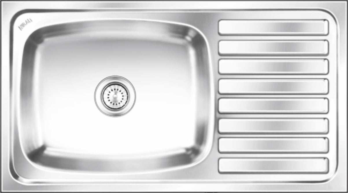 SS SINK 1.0 BOWL WITH DRAINBOARD (DEPTH 8.5INCH)ELEGANCE ULTRA BIG - NIRALI -  ( SATIN - POPULAR SINK RANGE - 915x510 mm - 36inchX20inch )