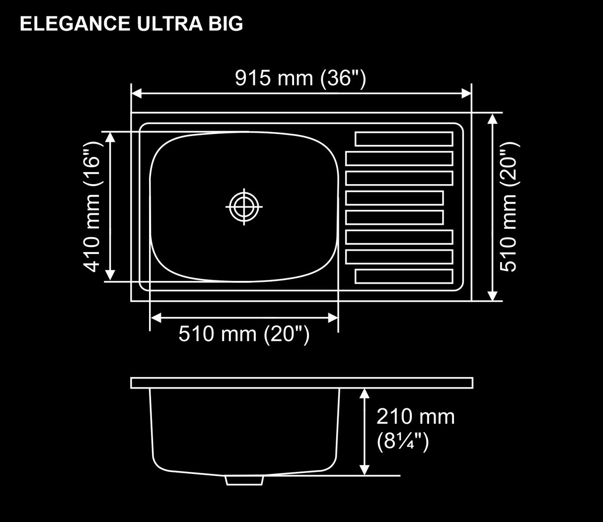 SS SINK 1.0 BOWL WITH DRAINBOARD (DEPTH 8.5INCH)ELEGANCE ULTRA BIG - NIRALI -  ( SATIN - POPULAR SINK RANGE - 915x510 mm - 36inchX20inch )