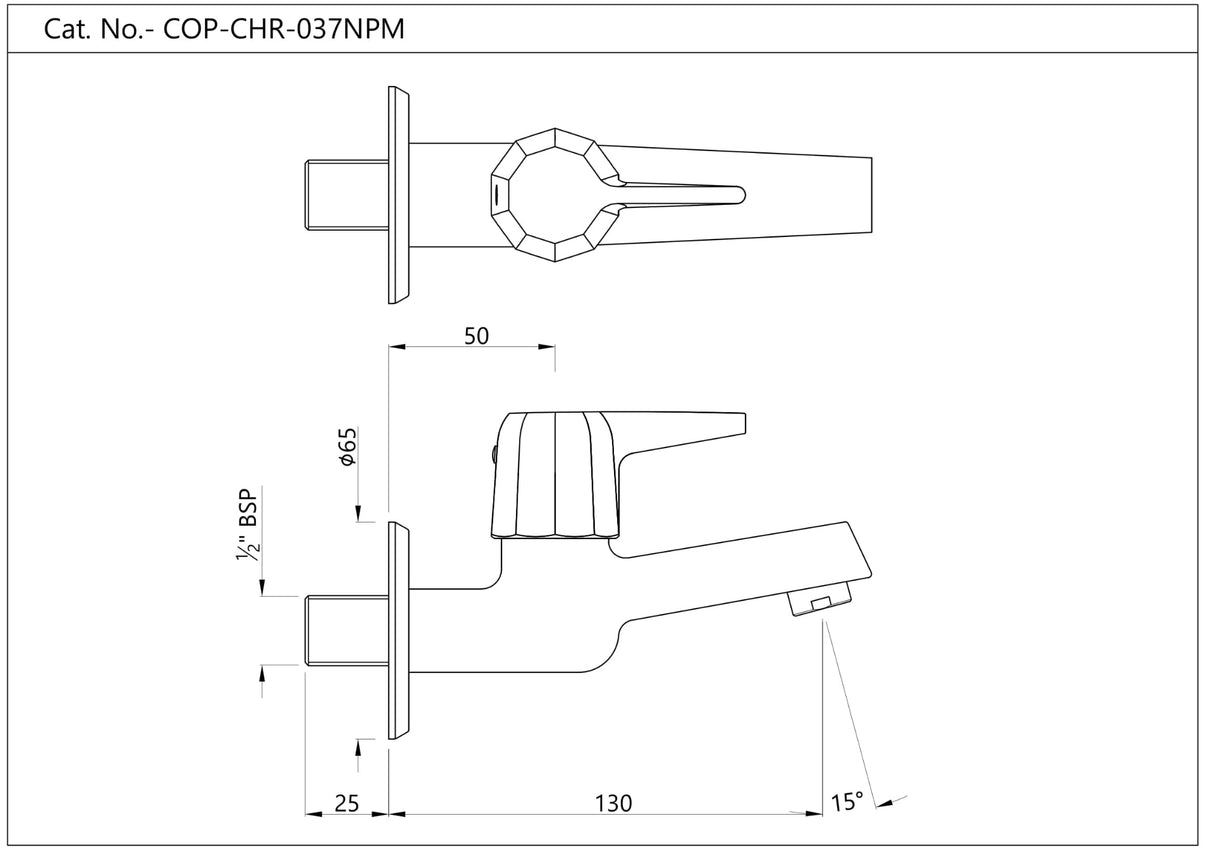 BIB COCK WITH WALL FLANGE - JAQUAR FAUCETS - ( CHROME - CONTINENTAL PRIME - 0x15 mm - 0inchX0.5inch )