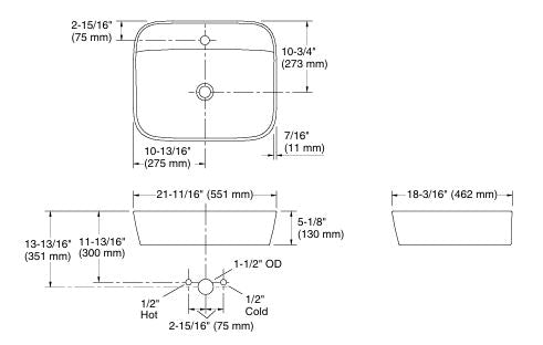APT VESSEL WALL MOUNTED WASH BASIN 550MM - KOHLER POPULAR - ( WHITE - POPULAR - 0x0 mm - 0inchx0inch )