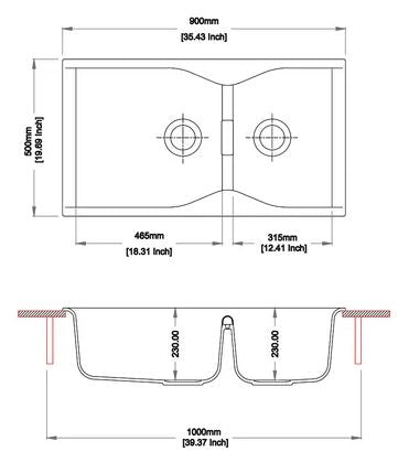 QUARTZ 2.0 BOWL W/O DRAIN BOARD (DEPTH 9INCH) - CARYSIL -  ( GRANITE CRATER - LARGO - 900x500 mm - 36inchX20inch )