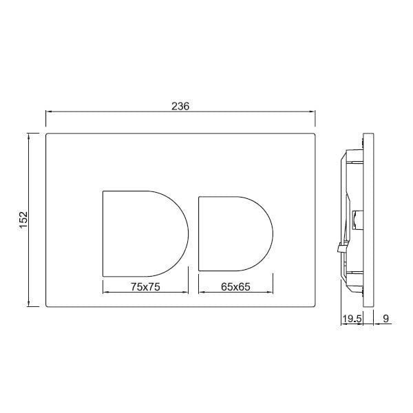 CONTROL PLATE - JAQUAR CISTERN -  ( CHROME - D-ARC - 236x152 mm - 9.44inchx6.08inch )