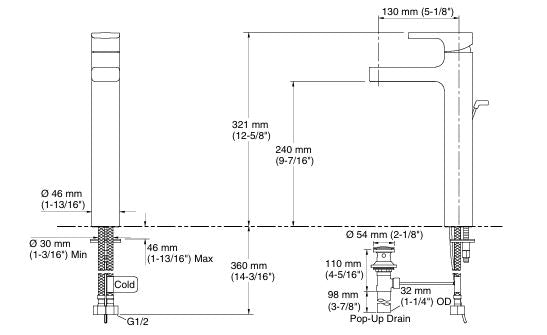 STRAYT-SL BASIN MIXER TALL W/PIPES - KOHLER PREMIUM -  ( FRENCH GOLD - PREMIUM - 0x15 mm - 0inchX0.6inch )