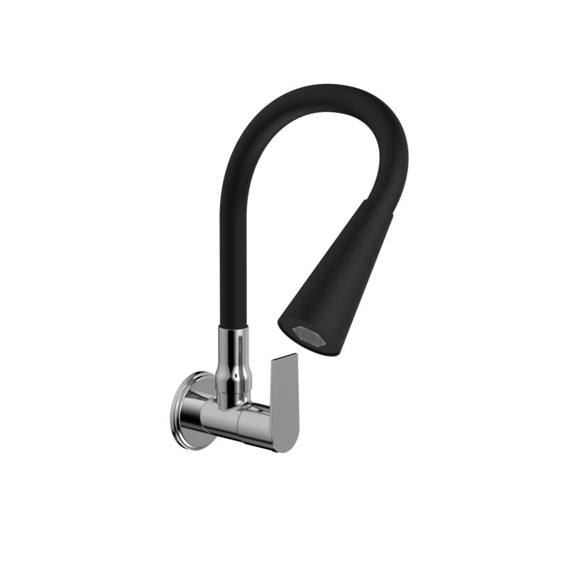 SINK TAP WALL MOUNTED WITH 2 FLOWS FLEXIBLE SPOUT - VIKING -  ( BLACK/POLISHED CP -  - 0x15 mm - 0inchX0.6inch )