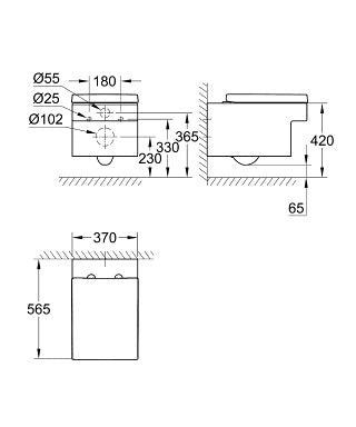 EUROCUBE TOILET WALL-HUNG RIMLESS WITH SEAT COVER - GROHE -  ( WHITE - G4 - EUROCUBE - 0x0 mm - 0inchX0inch )