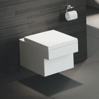 EUROCUBE TOILET WALL-HUNG RIMLESS WITH SEAT COVER - GROHE -  ( WHITE - G4 - EUROCUBE - 0x0 mm - 0inchX0inch )
