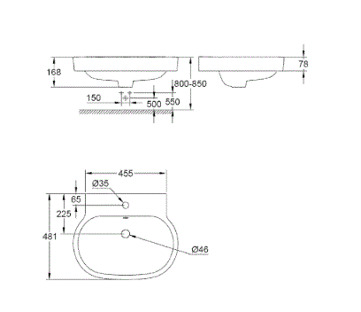 EUROCOSMO BASIN, COUNTER TOP, 60CM - GROHE -  ( WHITE - G4 - EUROCOSMO - 481x455 mm - 19inchX18inch )