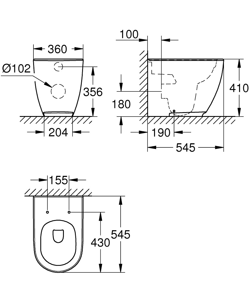 ESSENCE TOILET FLOORSTANDING RIMLESS WITHOUT SEAT COVER - GROHE -  ( WHITE - G4 - ESSENCE - 0x0 mm - 0inchX0inch )