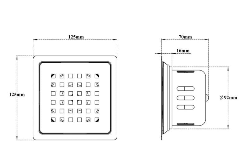 SS 2 IN 1 DRAINER SQUARE W/O HOLE - VIKING -  ( MATT CHR -  - 0x125 mm - 0inchX5inch )