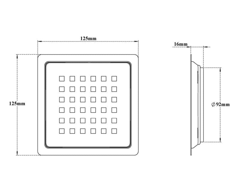 SS SQUARE DRAIN FLAT WITHOUT HOLE - VIKING -  ( MATT BLACK - SS 304 - 0x125 mm - 0inchX5inch )