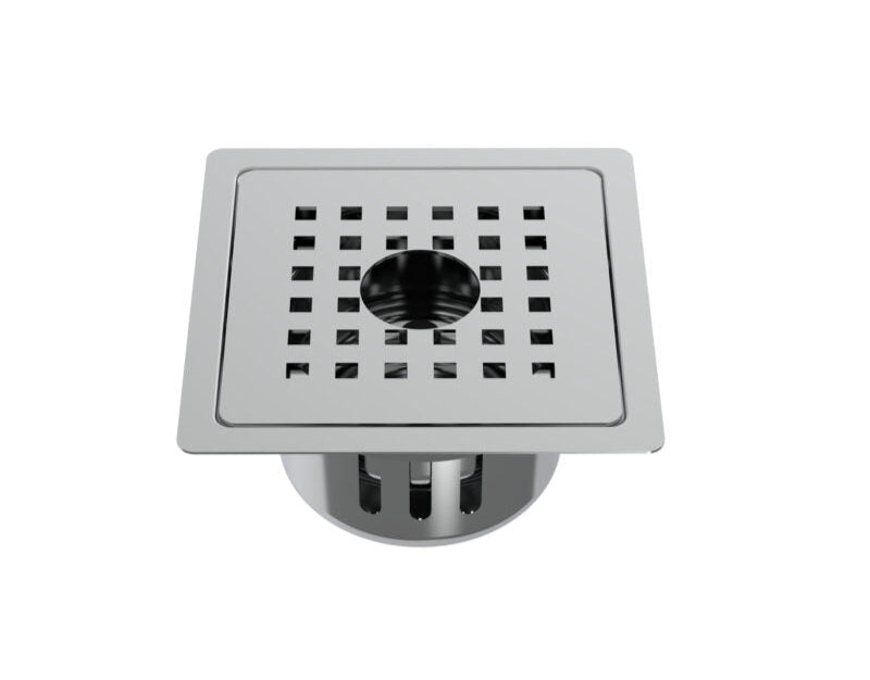 SS SQUARE DRAIN FLAT WITH COCKROACH TRAP & HOLE - VIKING -  ( BRUSHED - SS 304 - 0x125 mm - 0inchX5inch )