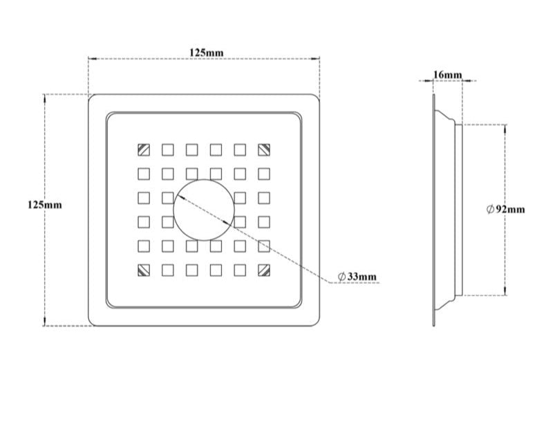 SS 2 IN 1 DRAINER SQUARE W/HOLE - VIKING -  ( MATT CHR -  - 0x125 mm - 0inchX5inch )