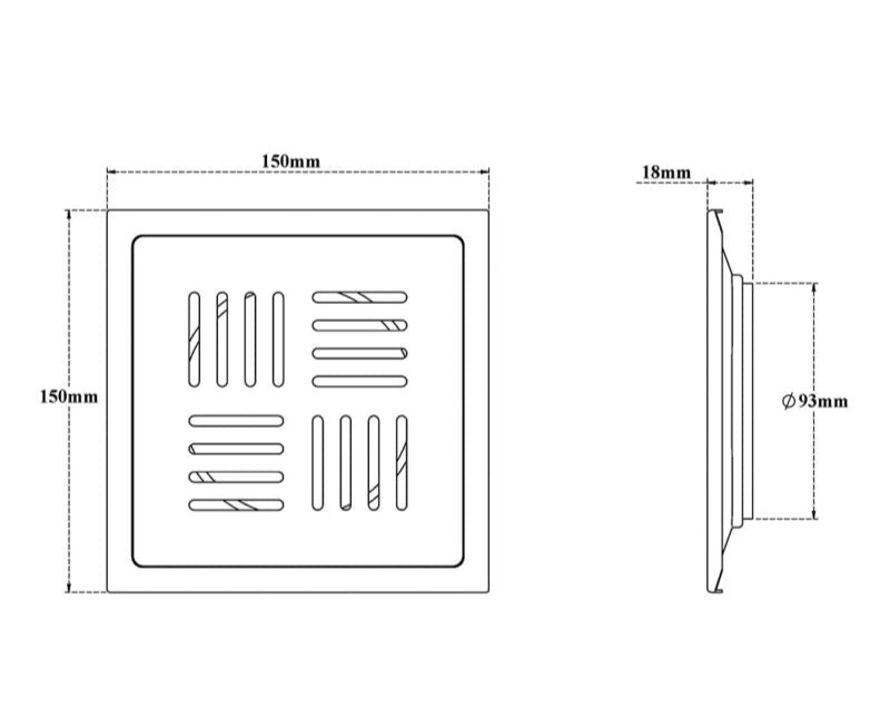 SQUARE DRAINER - VIKING -  ( CHR -  - 150x150 mm - 6inchX6inch )