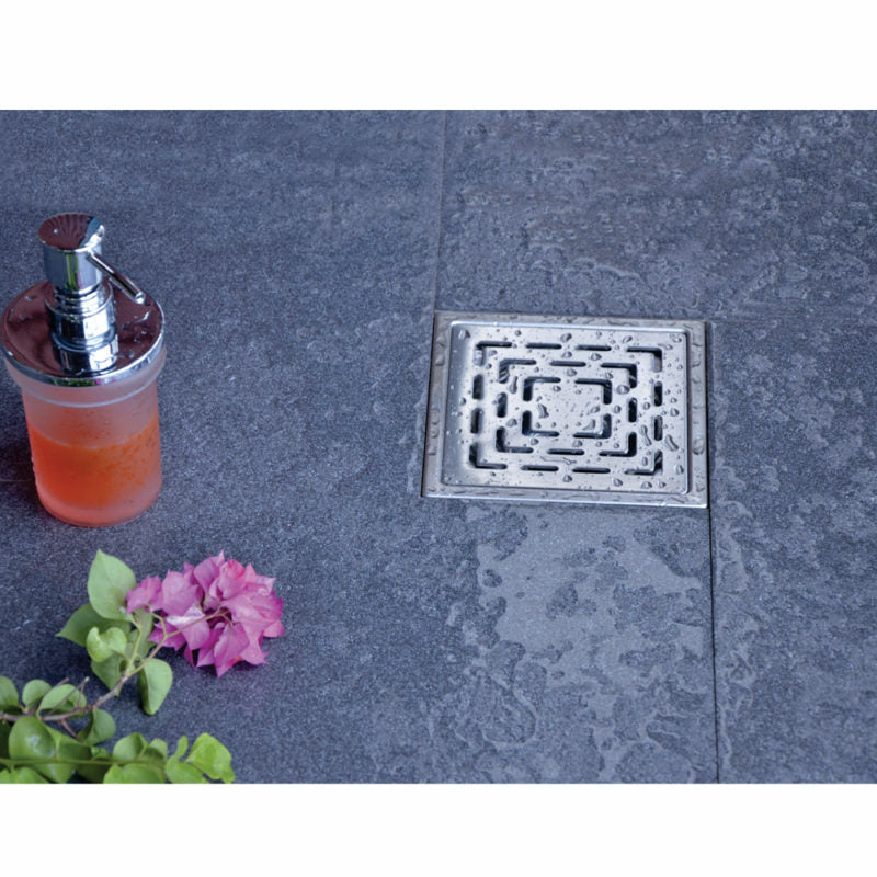 SQURE DRAINER BRUSHED W/O COCKROACH TRAP - VIKING -  ( CHR -  - 150x150 mm - 6inchX6inch )