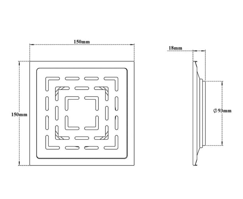 SQURE DRAINER BRUSHED W/O COCKROACH TRAP - VIKING -  ( CHR -  - 150x150 mm - 6inchX6inch )