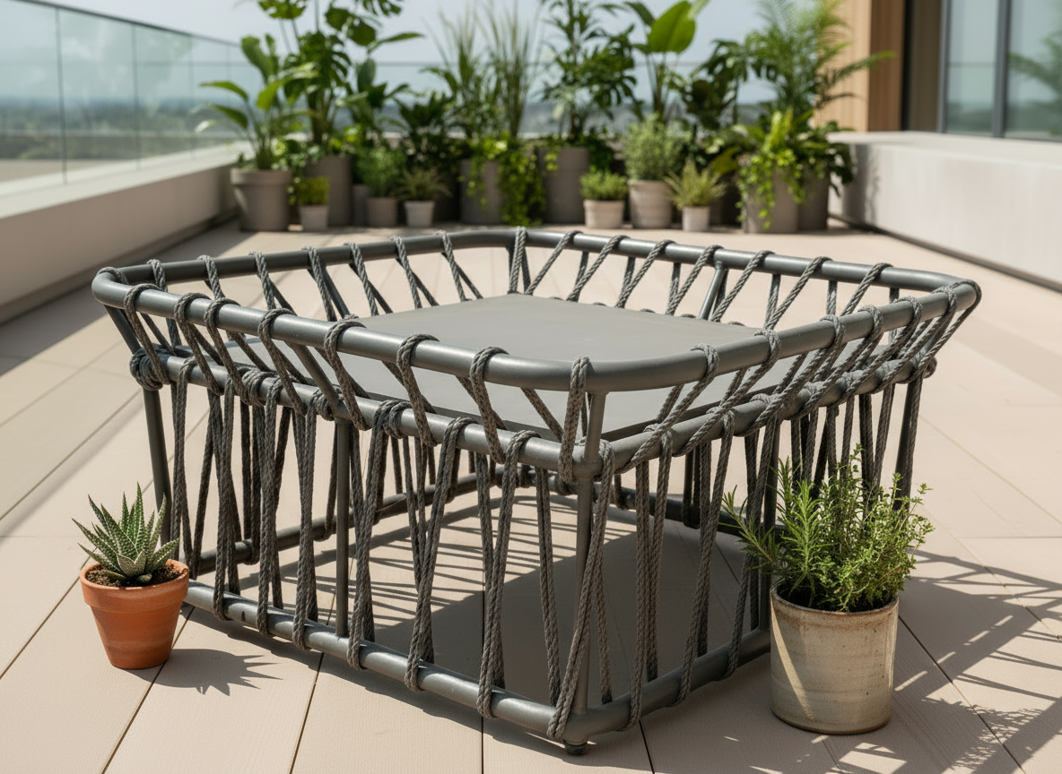 OUTDOOR ST802A-ALM FRAME WPC TOP WEAVED ROPE COFFEE TABLE - FURNITURE - ( - BUENA CASA - 749x749x368 mm - 29.96inchX29.96inchX14.72inch)