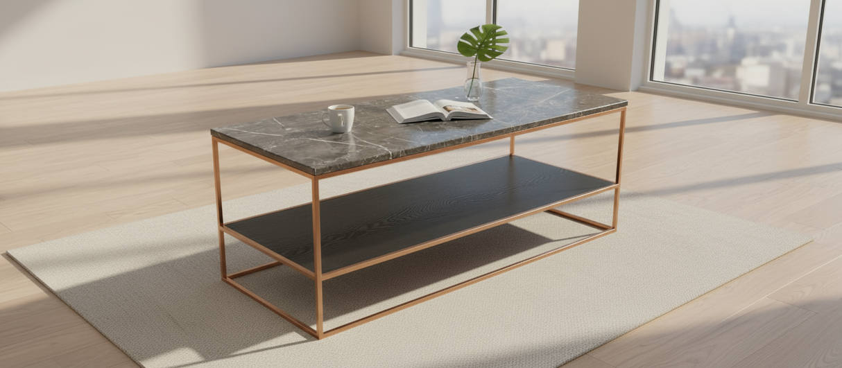 SIDE TABLE COFFEE TABLE W/ SS LEGS PVD COATED & MARBLE TOP - FURNITURE - ( - BUENA CASA - 1092x3556x508 mm - 43.68inchX142.24inchX20.32inch)