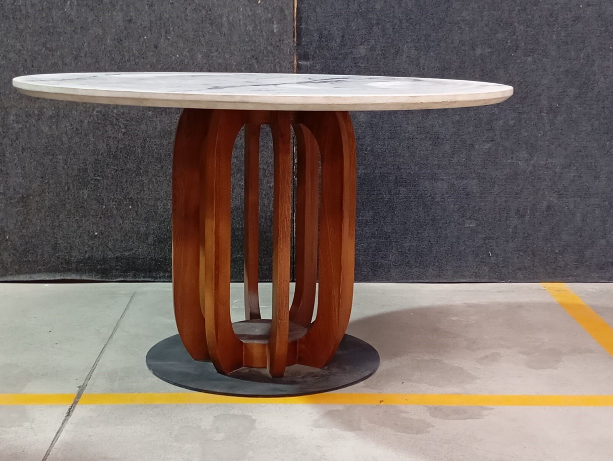 DT1-DINING TABLE,WOODEN FRAME 2PC SET FURNITURE-TABLE TOP MARBLE WHITE WITH WALNUT WOOD BASE - FURNITURE - ( - BUENA CASA - 0x1219x736 mm - 0inchX48.76inchX29.44inch)