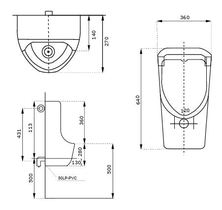 URINAL TOP INLET BACK OUTLET - AQUANT - ( WHITE - - 0x0 mm - 0inchX0inch )