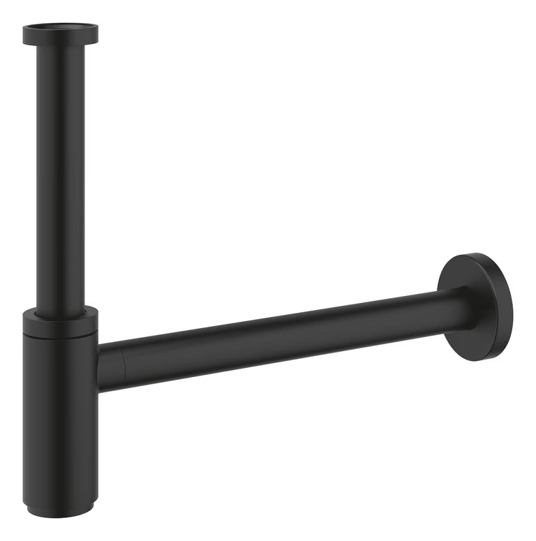 BOTTLE TRAP 32MM SIZE WITH 300MM & 190MM LONG WALL CONNECTION PIPES & WALL FLANGE - ( PHANTOM BLACK - G4 - GROHE - 32x300 mm - 1.25inchX12inch )