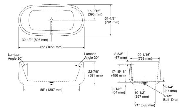 SI RUI LITHOCAST 1.6M FREESTANDING LITHOCAST BATH TUB - KOHLER LUXURY - ( WHITE - LUXURY - 0x0.15 mm - 0inchX0.5inch )