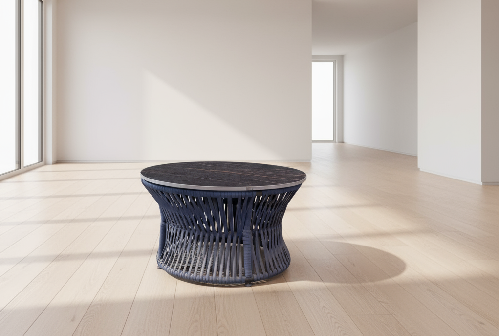 OUTDOOR ROME CENTER TABLE W/ TILE TOP & ROPED BLUE BASE  AMBER 128 - FURNITURE - ( - BUENA CASA - 0x813x457 mm - 0inchX32.52inchX18.28inch)