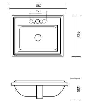THREE HOLE SEMI COUNTER WASH BASIN - AQUANT - ( WHITE - - 585x465x230 mm - 23.4inchX18.6inchX9.2inch )