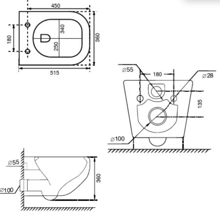 RIMLESS WC WITH SLIM UF SEAT COVER WITH IN BUILT JET AND CONTROLLER - AQUANT - ( WHITE - - 515x360x360 mm - 20.6inchX14.4inchX14.4inch )