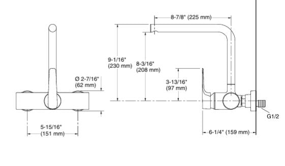 WALL MOUNT KITCHER MIXER - KOHLER PREMIUM - ( POLISHED CHROME - PREMIUM - 0x15 mm - 0inchX0.5inch )