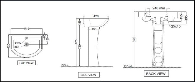FULL PEDESTAL FOR 801 & 805 - ESSCO SWARE - ( WHITE - - 0x0 mm - 0inchX0inch )
