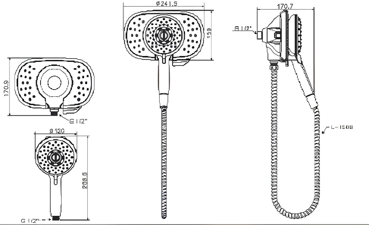 OH SHWR W/H.SHWR W/TUBE WITH OUT ARM - AMERICAN STANDARD - ( CHROME - SPECTRA - 0x15 mm - 0inchX0.5inch )