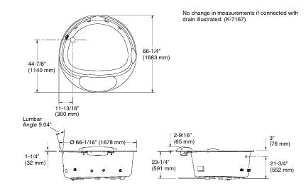 RIVERBATH TM ROUND 1678?MM DROP-IN HEATED WHIRLPOOL BATH WITH CHROMATHERAPY AND ADJUSTABLE JETS - KOHLER LUXURY - ( WHITE - LUXURY - 1678x1678 mm - 67.12inchX67.12inch )