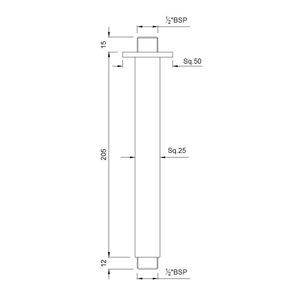 SHOWER ARM SQ.CEILING MNTD W/FLANGE - JAQUAR FAUCETS - ( BLACK CHROME - SHOWER ACC. - 15x200 mm - 0.5inchX8inch )