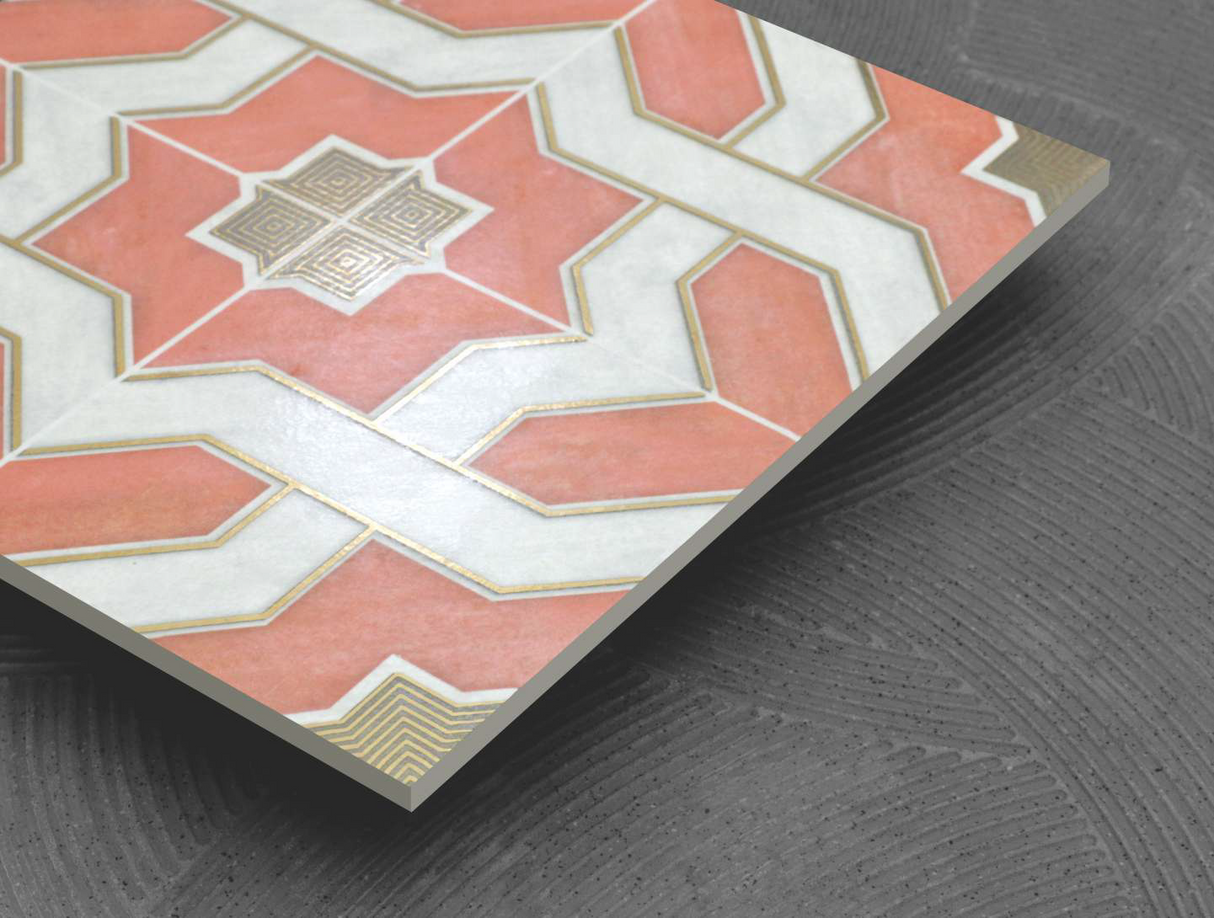 DAMASK PINK HL - DESIGNER TILES -  (  - 3RD FRD GLD & SILVR EDITN VITR.TILE - 300x300 mm - 12inchX12inch )