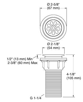 COMPLEMENTRY WASTE COUPLING LONG F/T - KOHLER POPULAR - ( FRENCH GOLD - POPULAR - 0x32 mm - 1.25inchX0inch )