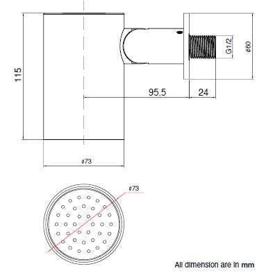 BRASS HYDRO SPOT WALL MOUNTED SHOWER WITH POWDER FLOW - AQUANT -  ( BRUSHED ROSE GOLD -  - 80x0 mm - 3.2inchX0inch )