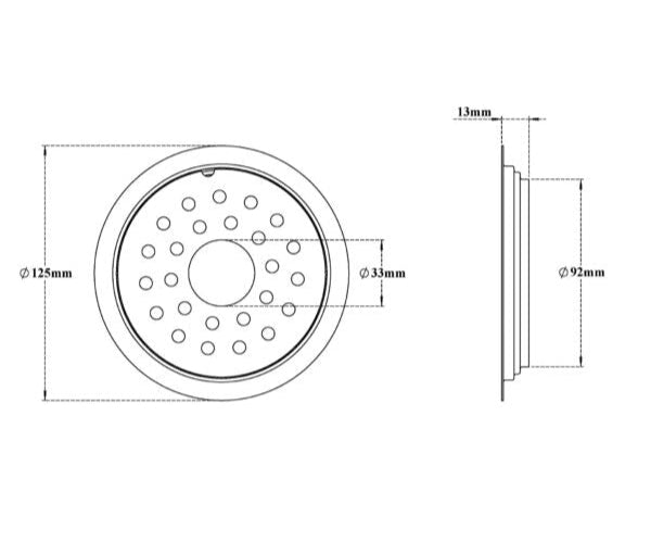 S.S DRAINER RND(2 IN 1 GRATING) W.HOLE - VIKING -  ( CHR -  - 0x125 mm - 0inchX5inch )