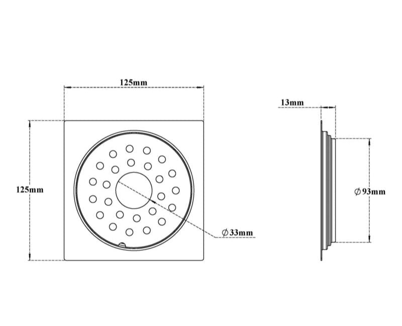 S.S DRAINER SQU(2 IN 1 GRATING) W/.HOLE - VIKING -  ( CHR -  - 0x125 mm - 0inchX5inch )