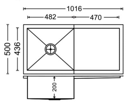 1 BOWL W/SMALL DRAINBOARD(DEPTH 8INCH) THK 1MM - CARYSIL -  ( MATT - QUADRO - 1016x500 mm - 40inchX20inch )