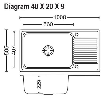 1.0 BOWL WITH DRAINBOARD(DEPTH 9INCH) THK 1MM - CARYSIL -  ( MATT - VOGUE - 1000x505 mm - 40inchX20inch )