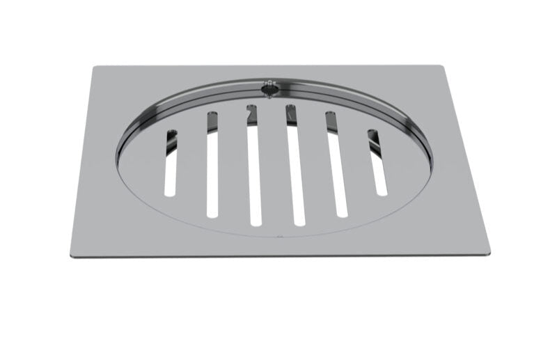 DRAIN SQUARE SLOTTED -FLAT W/O HOLE FOR WASTE PIPE - VIKING -  ( CHROME - SS 201 - 125x125 mm - 5inchX5inch )