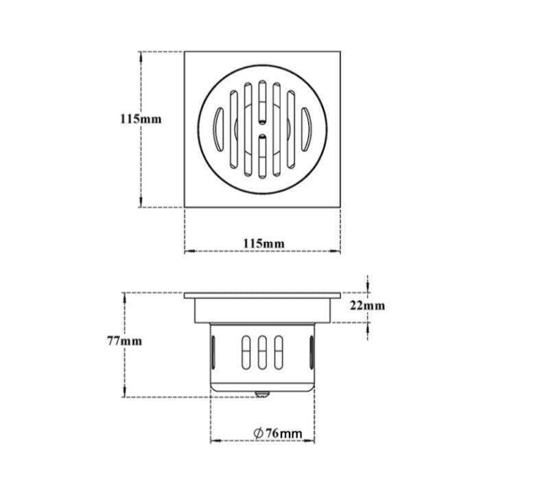 SS SQUARE DRAIN SLOTTED WITH COCKROACH TRAP & W/O HOLE - VIKING - (CHROME -  - 115x115 mm - 4.6inchX4.6inch)