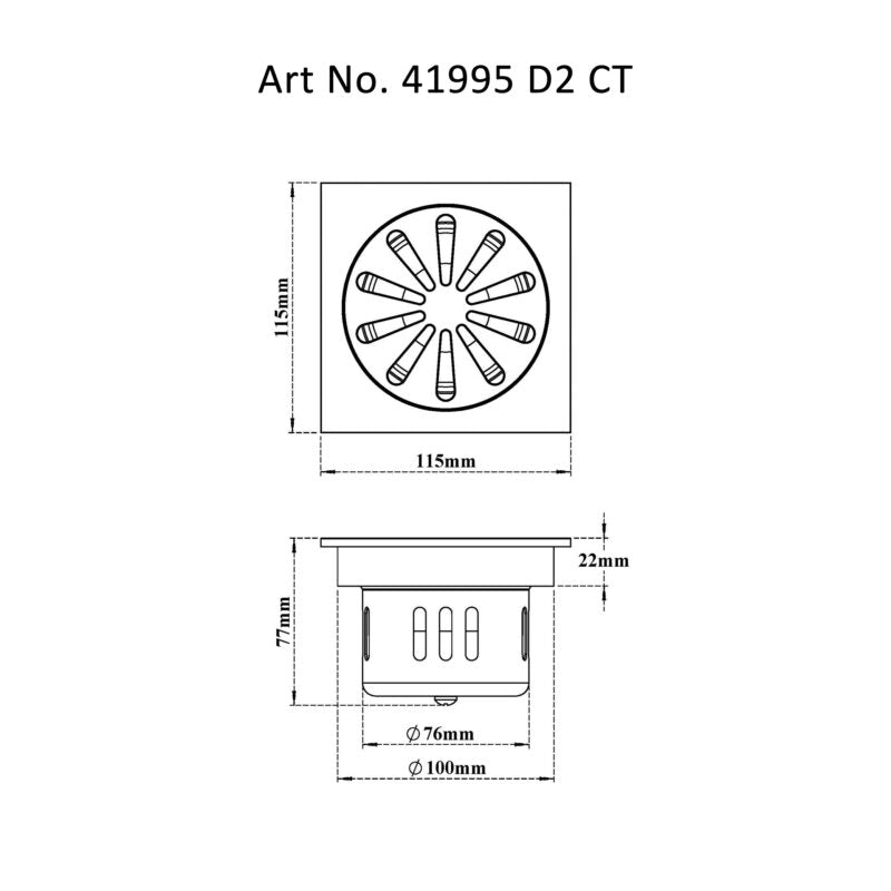 SS SQUARE DRAIN SLOTTED WITH COCKROACH TRAP & W/O HOLE - VIKING - (CHROME -  - 115x115 mm - 4.6inchX4.6inch)