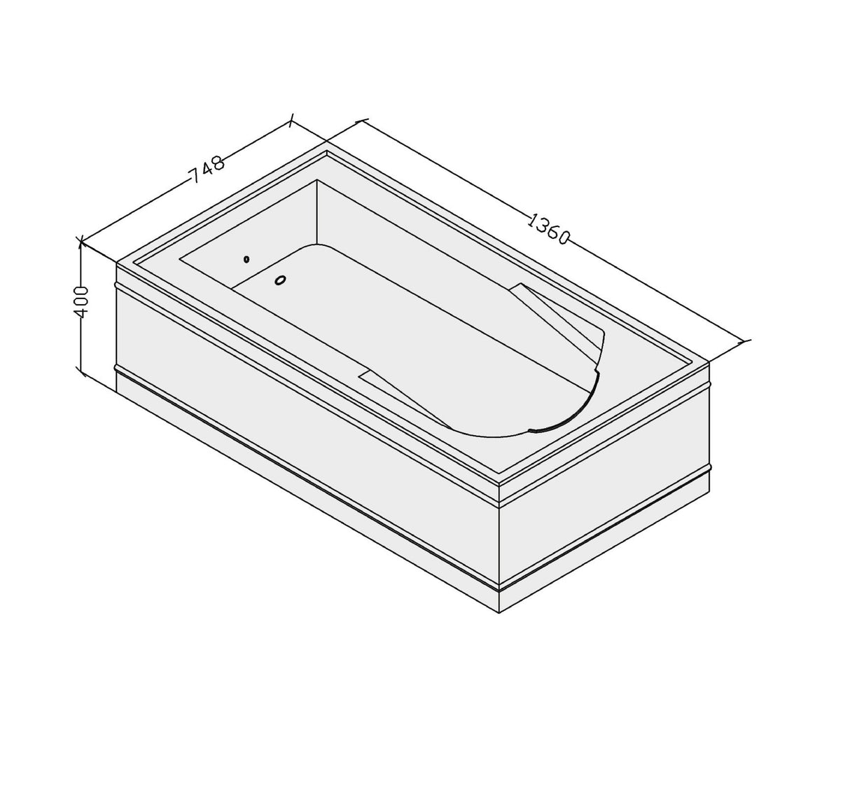 BATH TUB GP ACRYLIC (HT-400MM) - OYSTER -  ( WHITE - OLIVER - 1325x725 mm - 53inchX29inch )