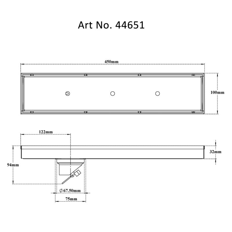 TILE/MARBLE SHOWER CHANNEL DRAIN SIDE HOLE - VIKING -  ( CHR - SS 304 - 0x450 mm - 0inchX18inch )